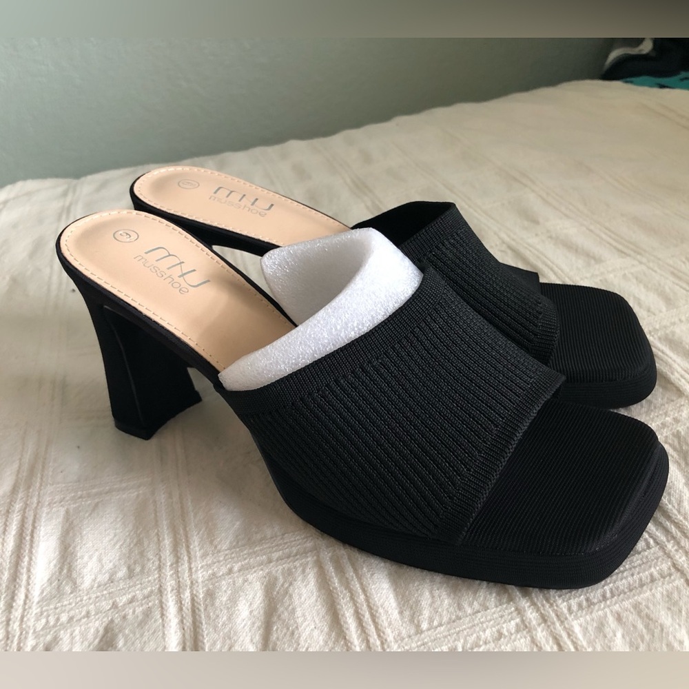 MUSSHOE High Platform Sandals for Women Square Toe Chunky Heel Size 9